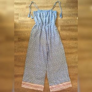 Blue Pocketed Tassel Tie Jumpsuit
